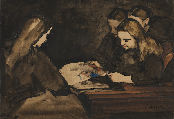 Four Girls Studying a Drawing 1876