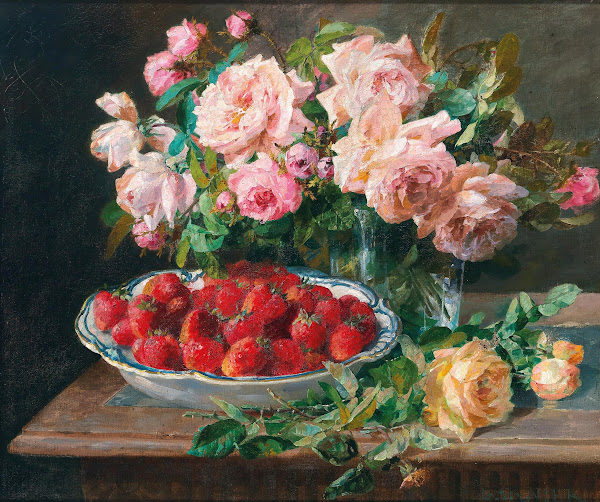 Still Life with Roses and a Bowl with Strawberries