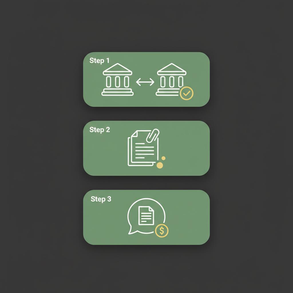 Minimalist 2D vector checklist showing three rollover steps trustee to trustee transfer documentation and tax consultation for fidelity crypto ira