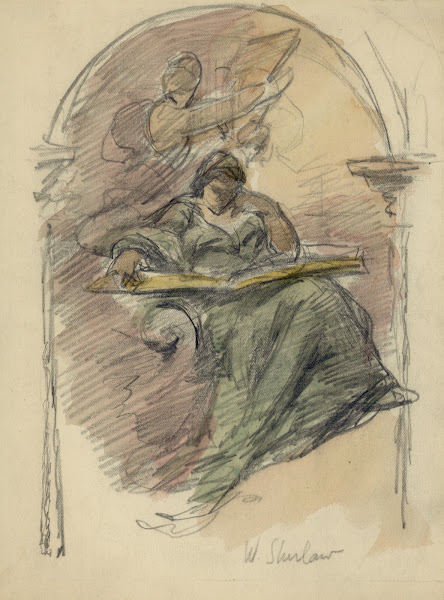 Study drawing for mural of woman reading ca 1898