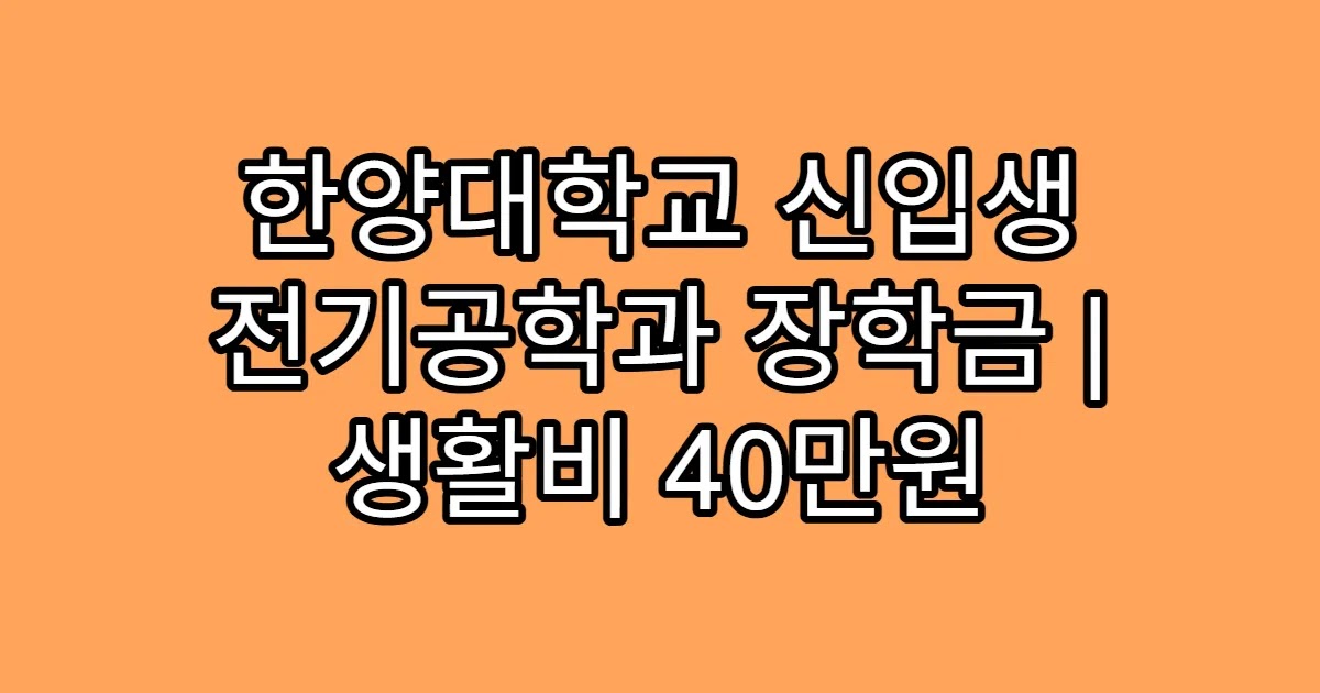 한양대학교 신입생 전기공학과 장학금 | 생활비 40만원