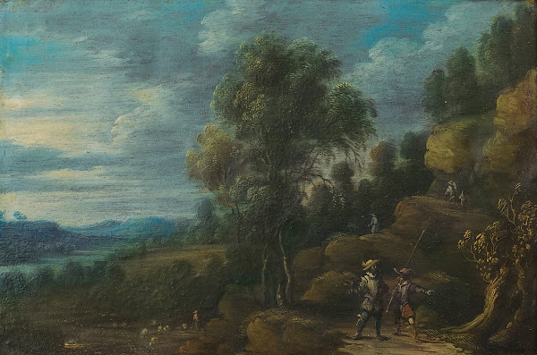 A Wooded LandscapeWith Figures On A Path