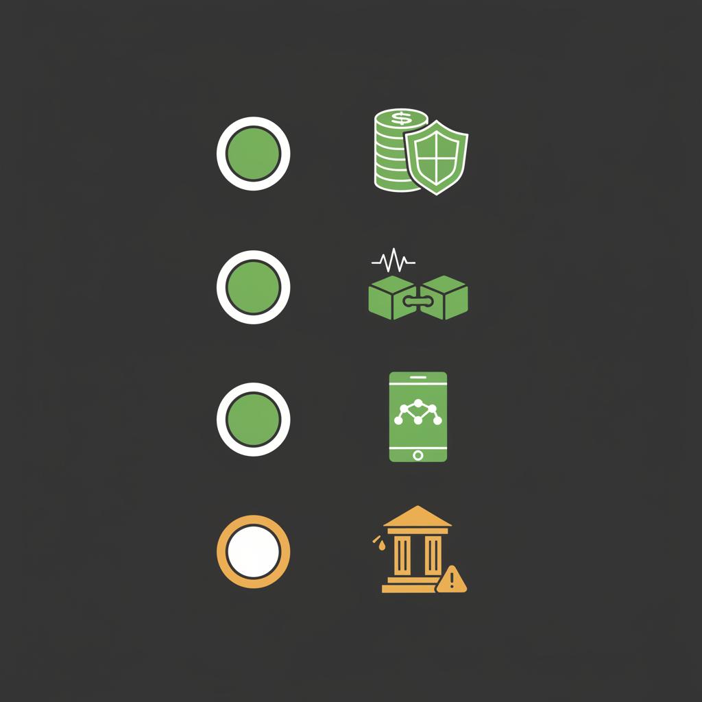 Minimalist 2D vector checklist for crypto market live showing four icons for supply certainty on chain signals adoption and macro regulatory risks on dark Finance Police branded background