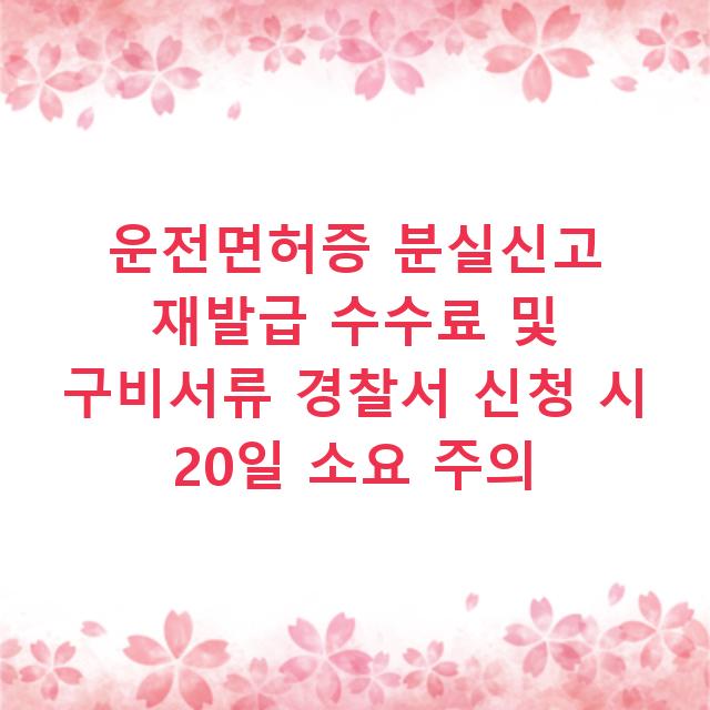 운전면허증 분실신고 재발급 수수료 및 구비서류 경찰서 신청 시 20일 소요 주의