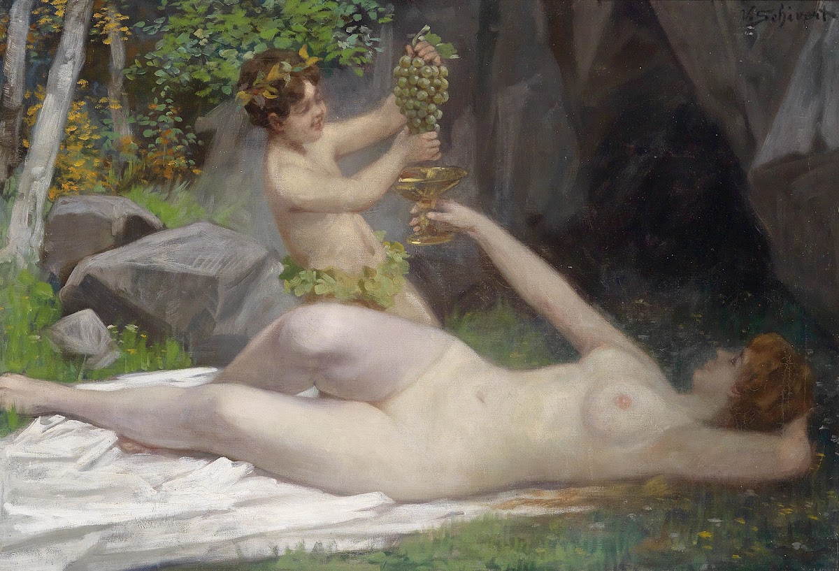 Waldnymphe und ein junger Bacchus