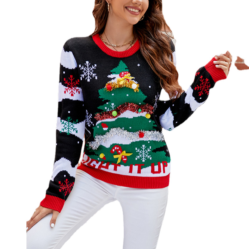 Weihnachtspullover mit Tannenbaum-Jacquard-Muster