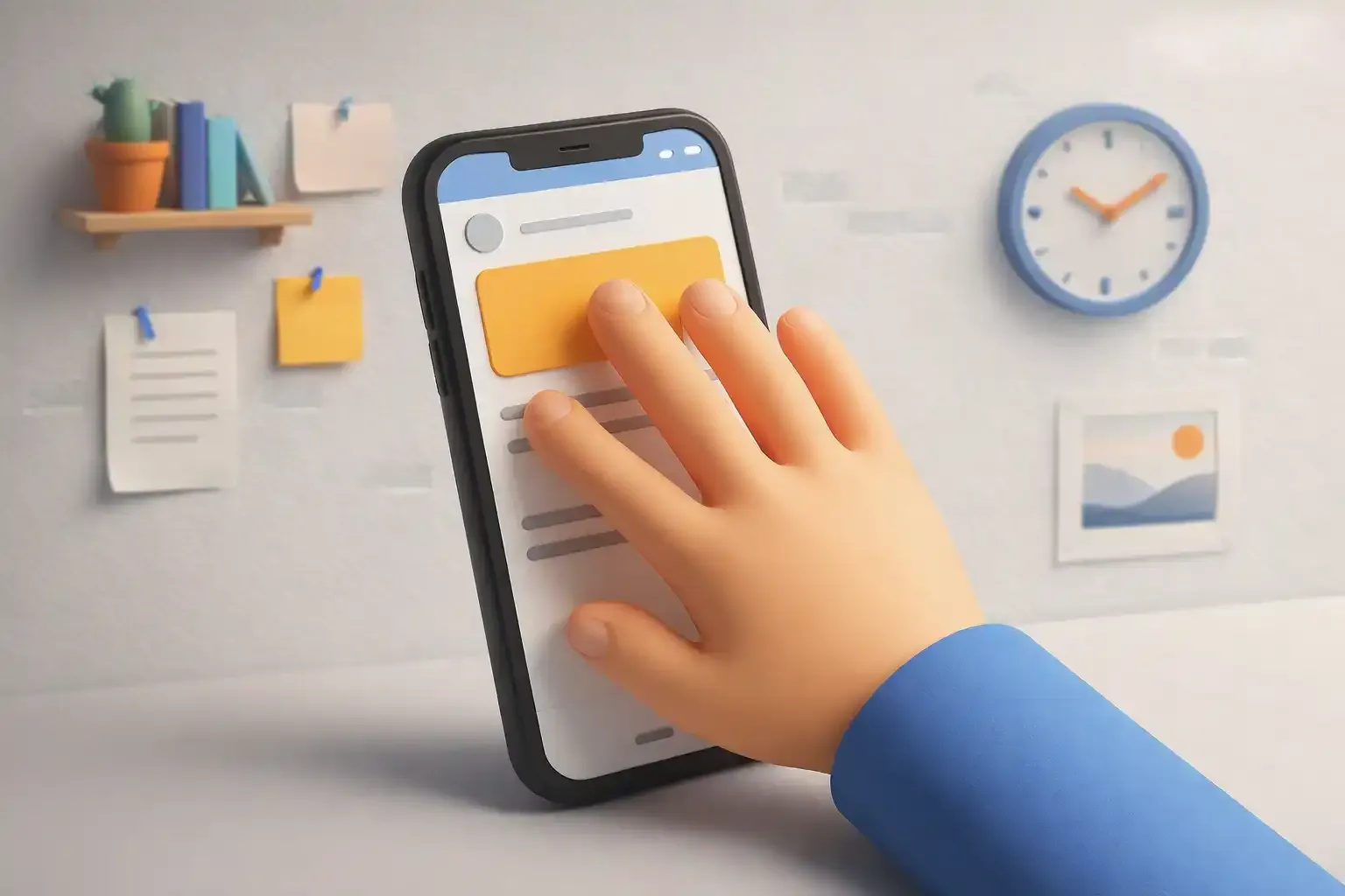 Una mano haciendo captura de pantalla el teléfono, con los dedos.