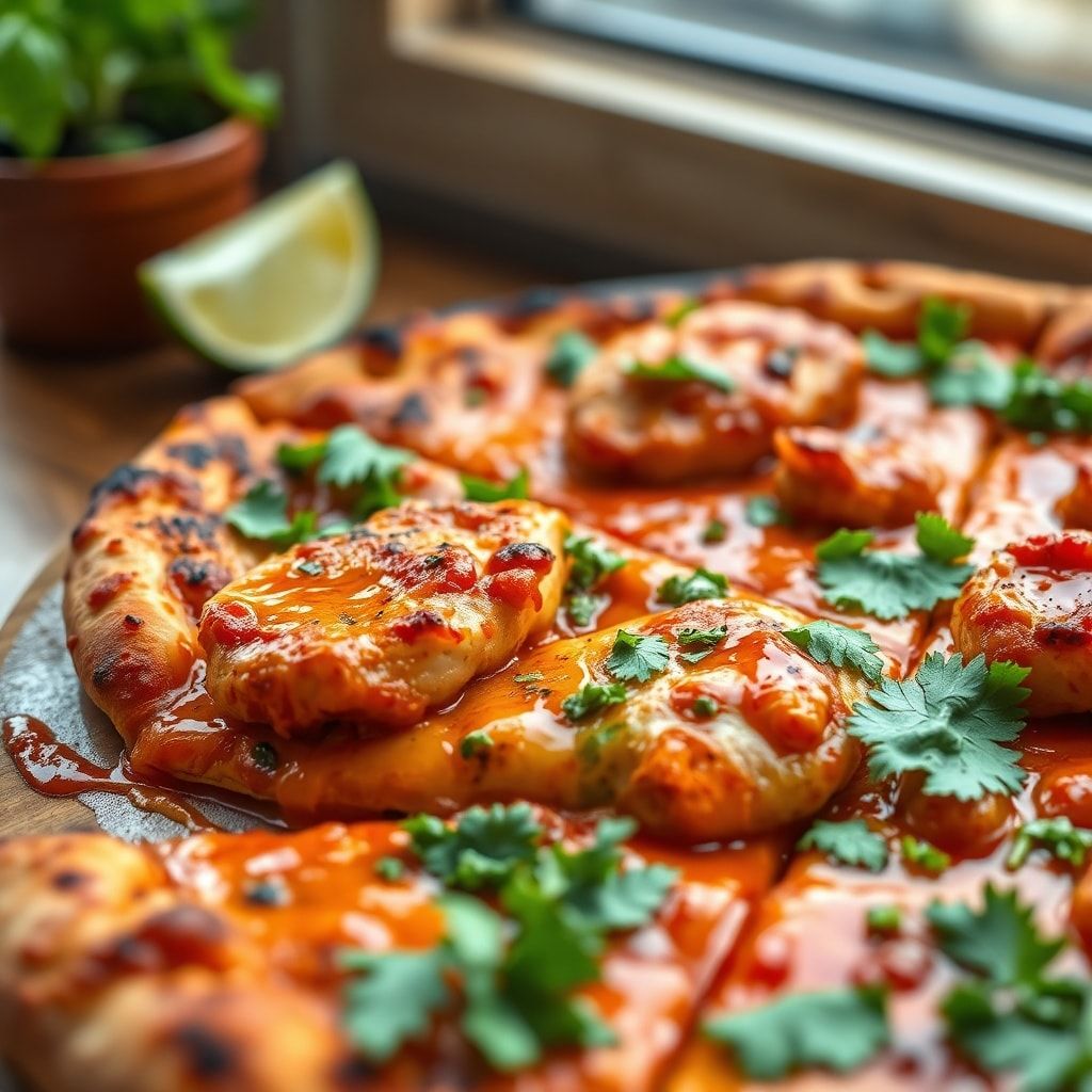Tandoori Chicken Pizza with Fresh Cilantro Mint Chutney (Easy & Cheesy) finished