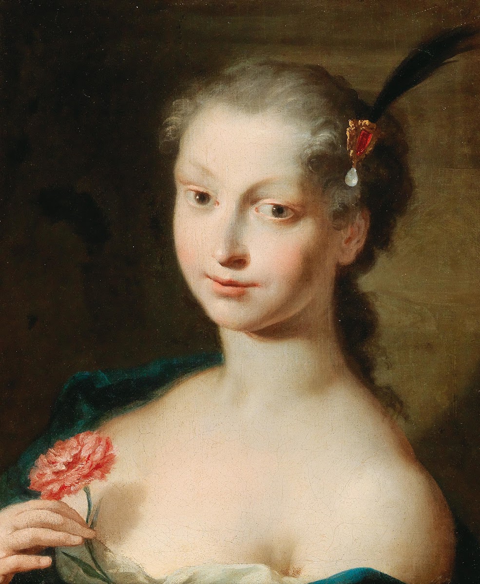 A Portrait Of An Elegant Lady With A Carnation 18th Century