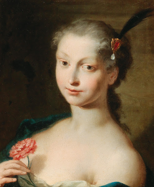 A Portrait Of An Elegant Lady With A Carnation 18th Century