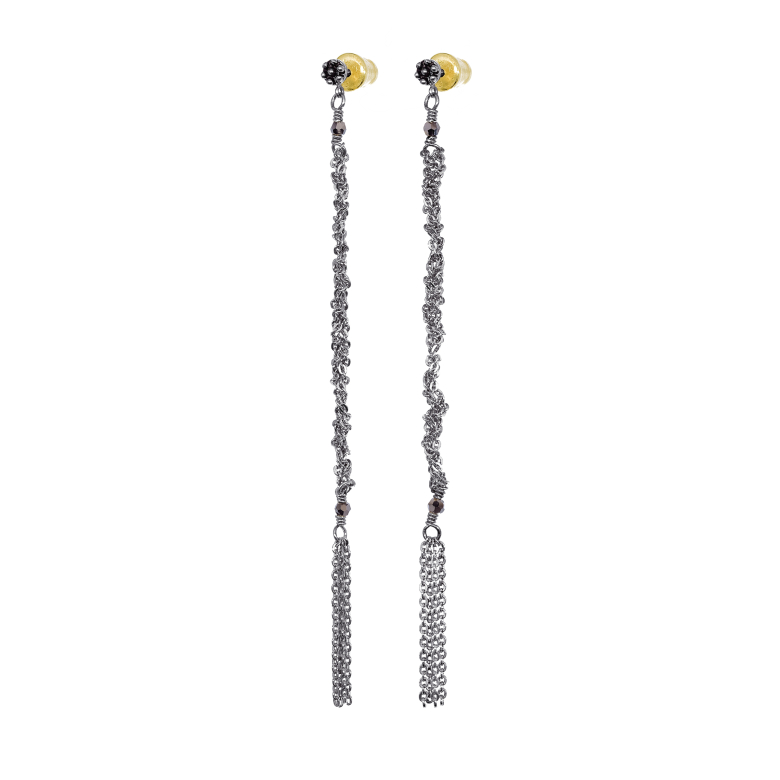 Длинные серьги косички RUTHENIUM GOLD