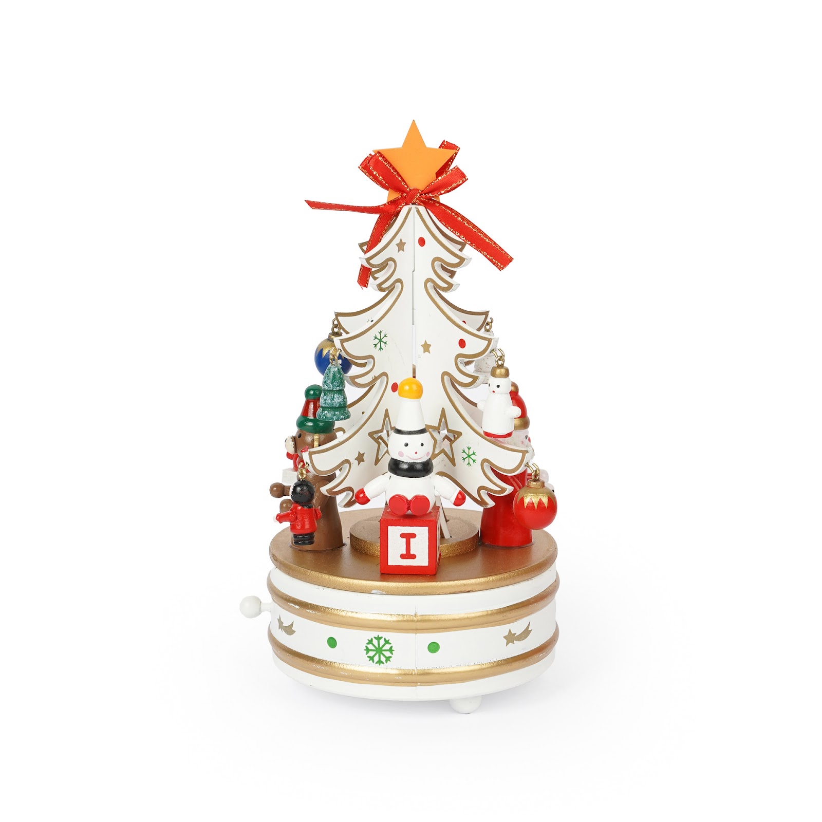 Christmas wooden music box with rotating mechanism
