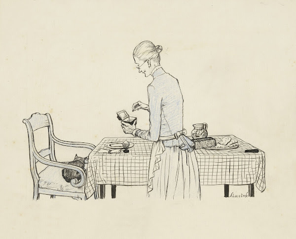 Vrouw doet een stuiver in een doosje 1920 1930