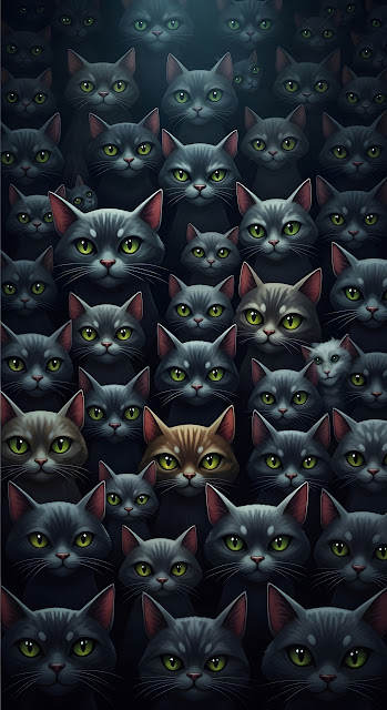 Dark and Dramatic Full-Frame Crowd of Cats with Intense Staring Eyes - Free mobile Wallpaper