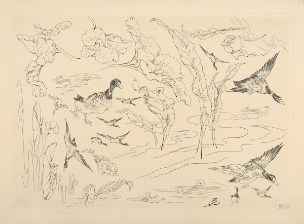 Décor de service de toilette canards et grandes feuilles 1866   1878