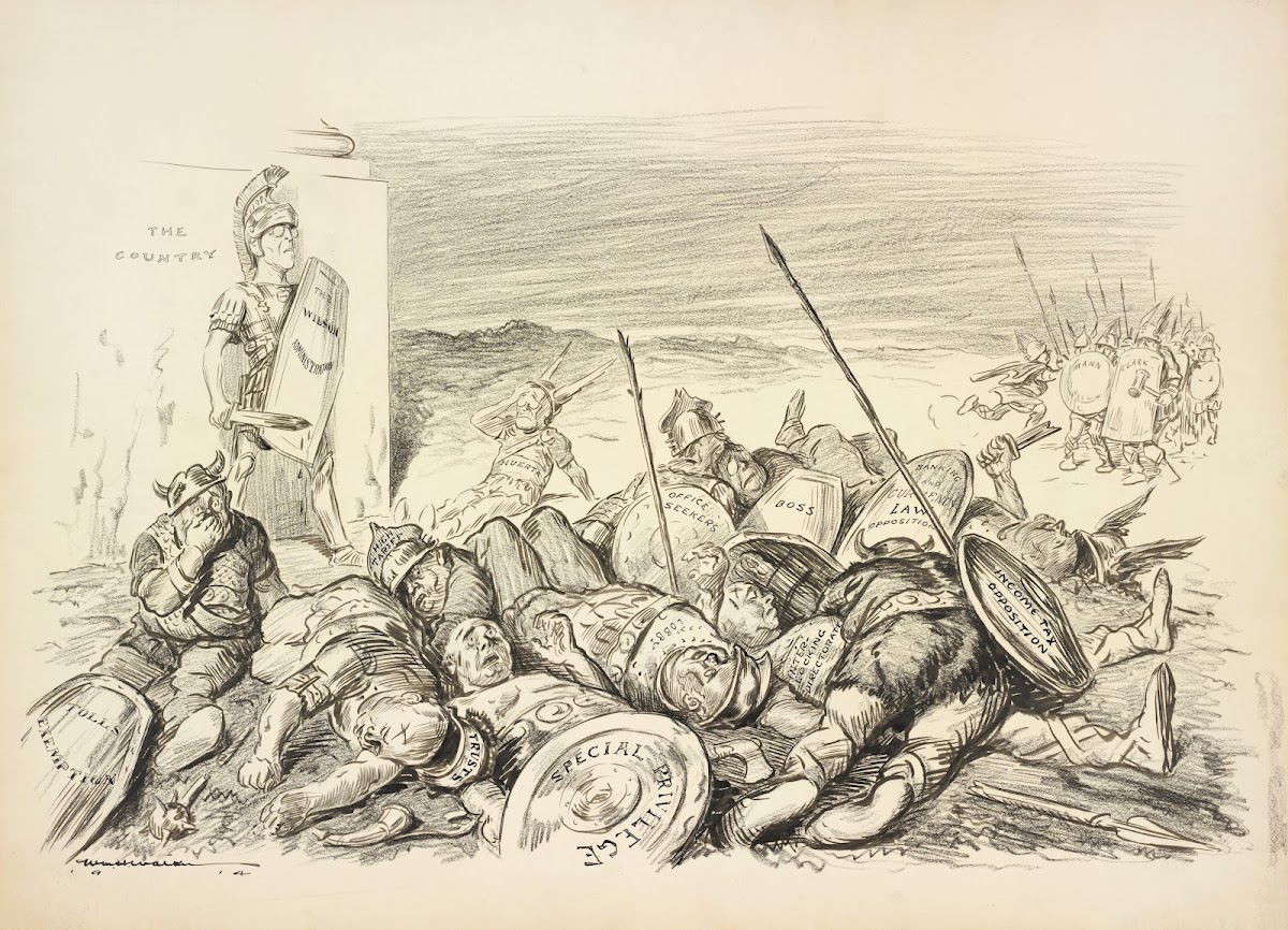 President Woodrow Wilson as a Roman soldier defending the country 1914