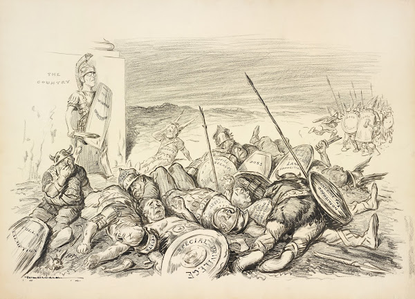 President Woodrow Wilson as a Roman soldier defending the country 1914
