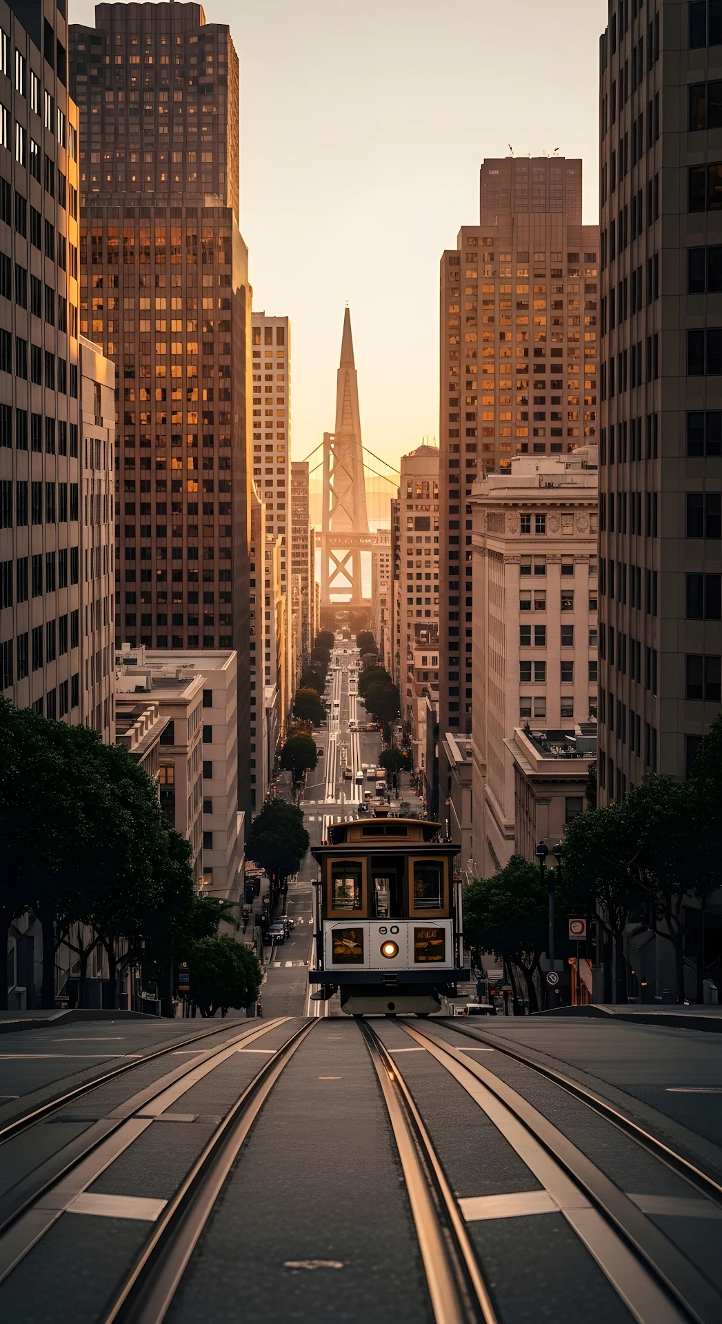 San Francisco Cable Car on Steep Hill at Golden Hour - Free 4K mobile Wallpaper