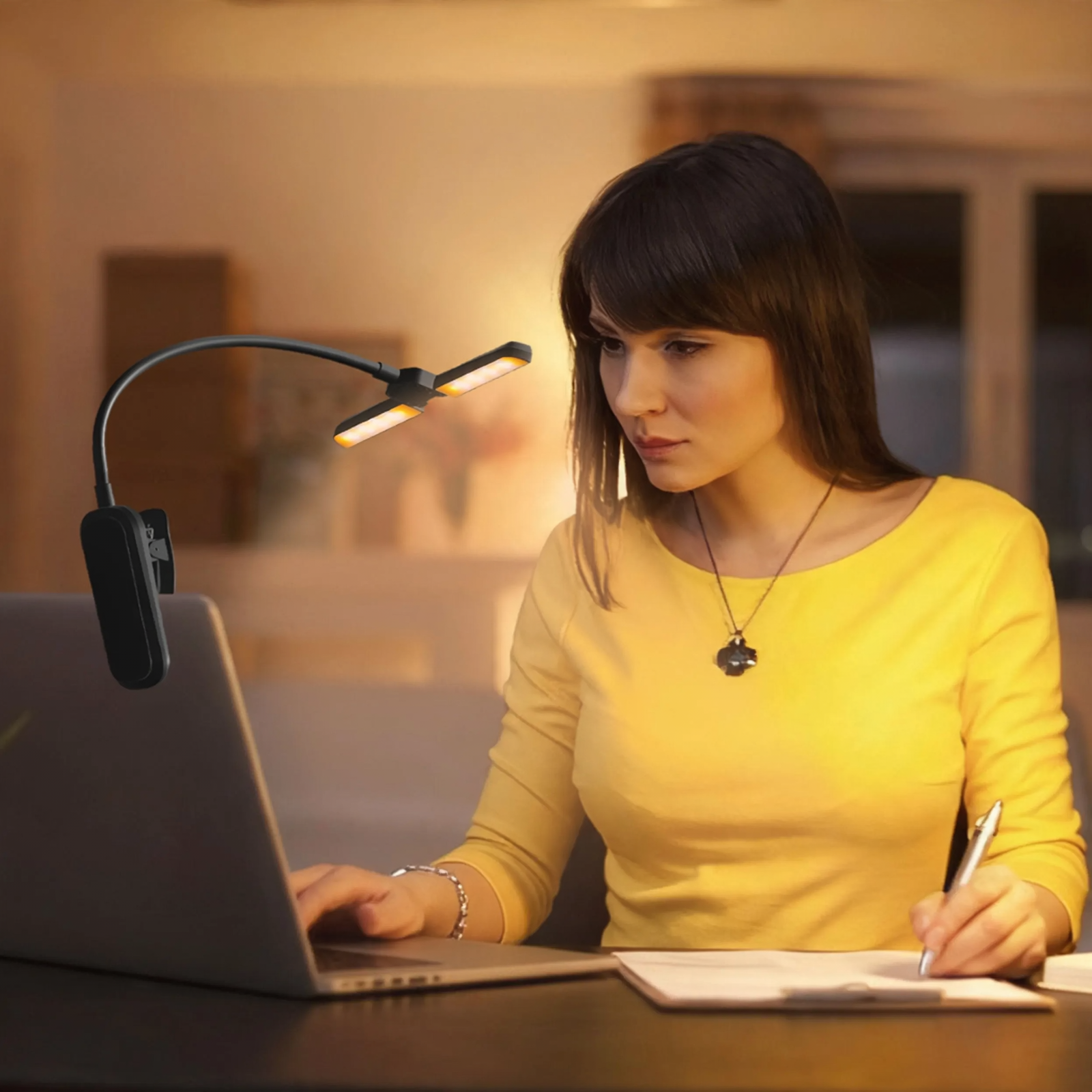 Dual-Head Reading Lamp with Clip, Dimmable, USB-C