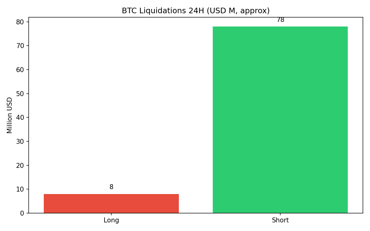BTC Long vs Short Liquidations 24H