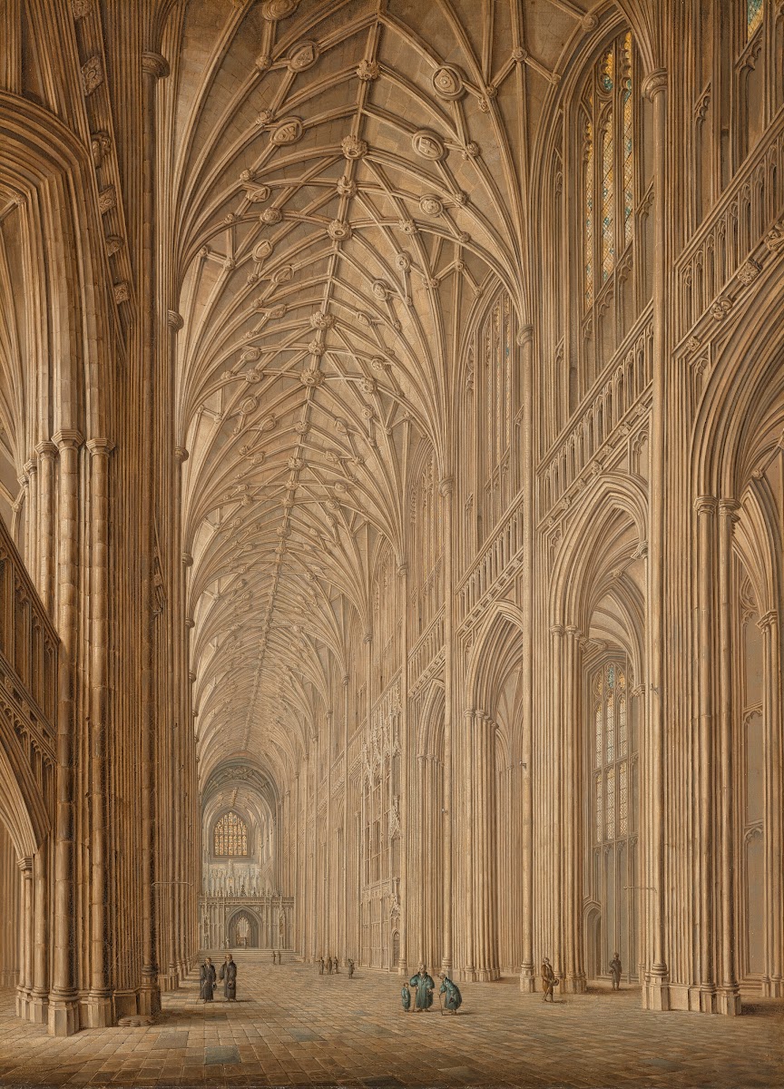 The nave of Winchester Cathedral looking east 1825