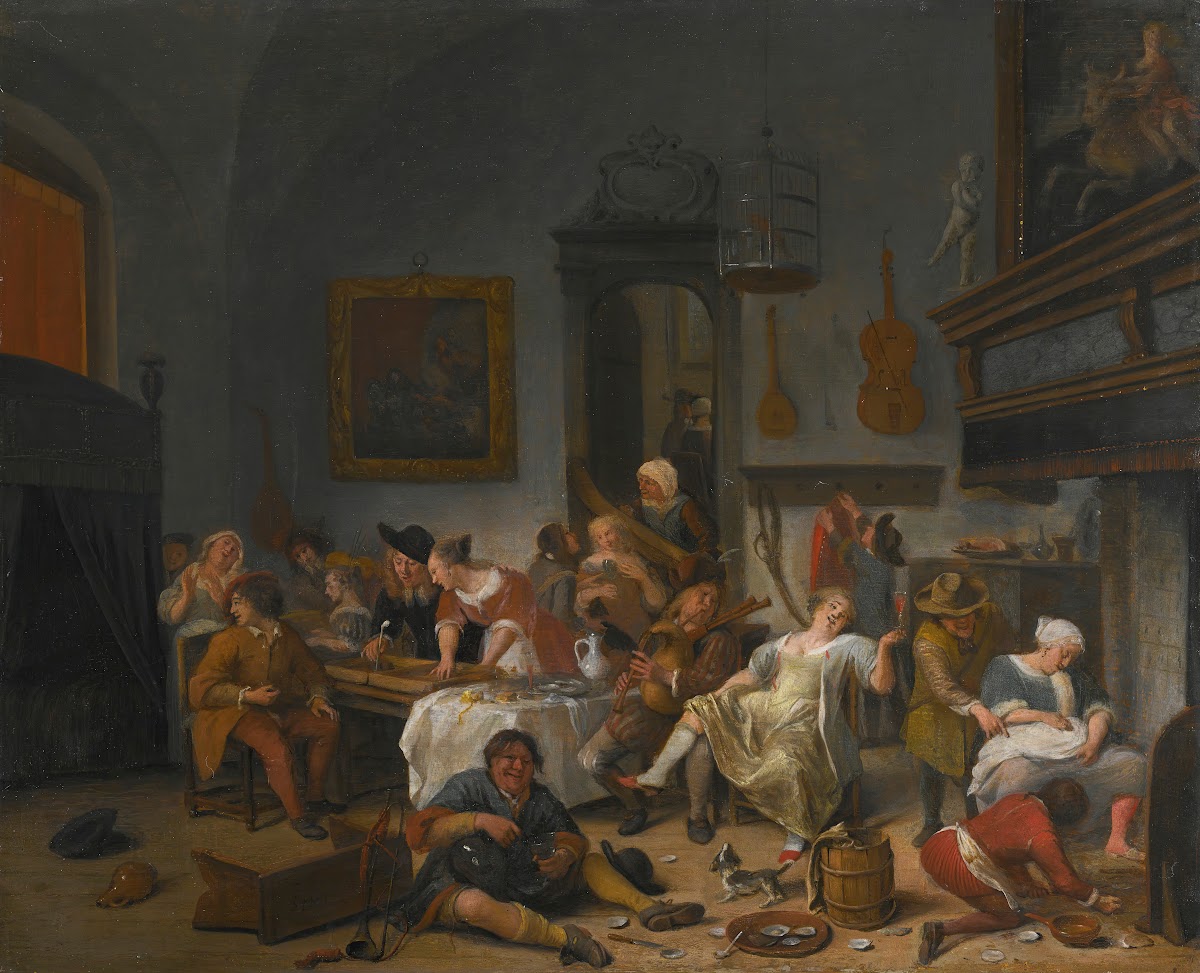 A Tavern Interior With People Drinking And Music Making