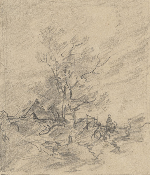 Heimkehrende Figuren in windiger Landschaft