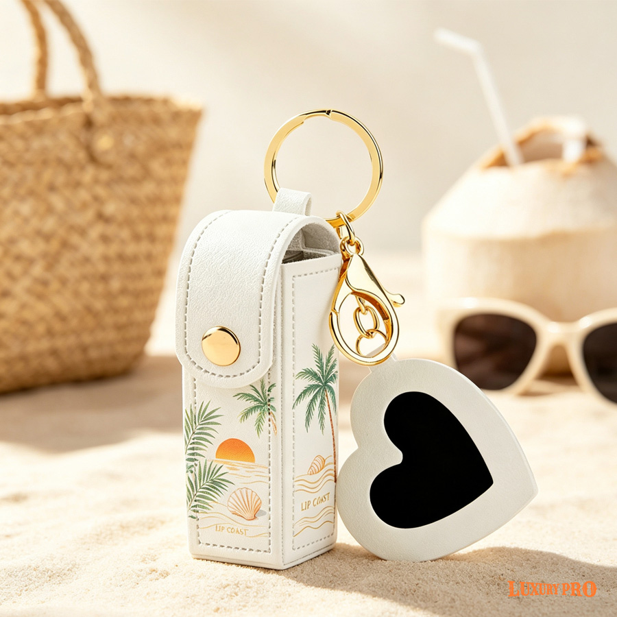 Leather lipstick Case Keychain