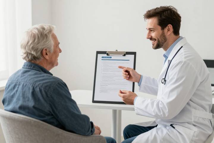 استشارة طبية لكبير سن في عيادة حديثة