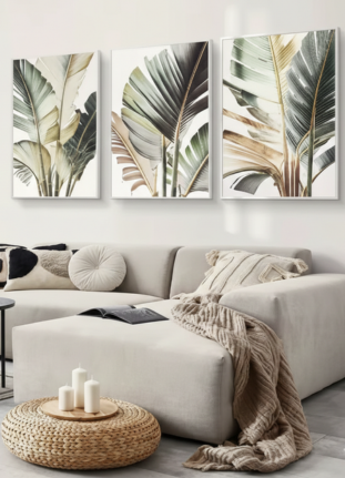 Verdant Palms | Large-Scale Botanical Triptych Art Wall Art Canvas Print 
