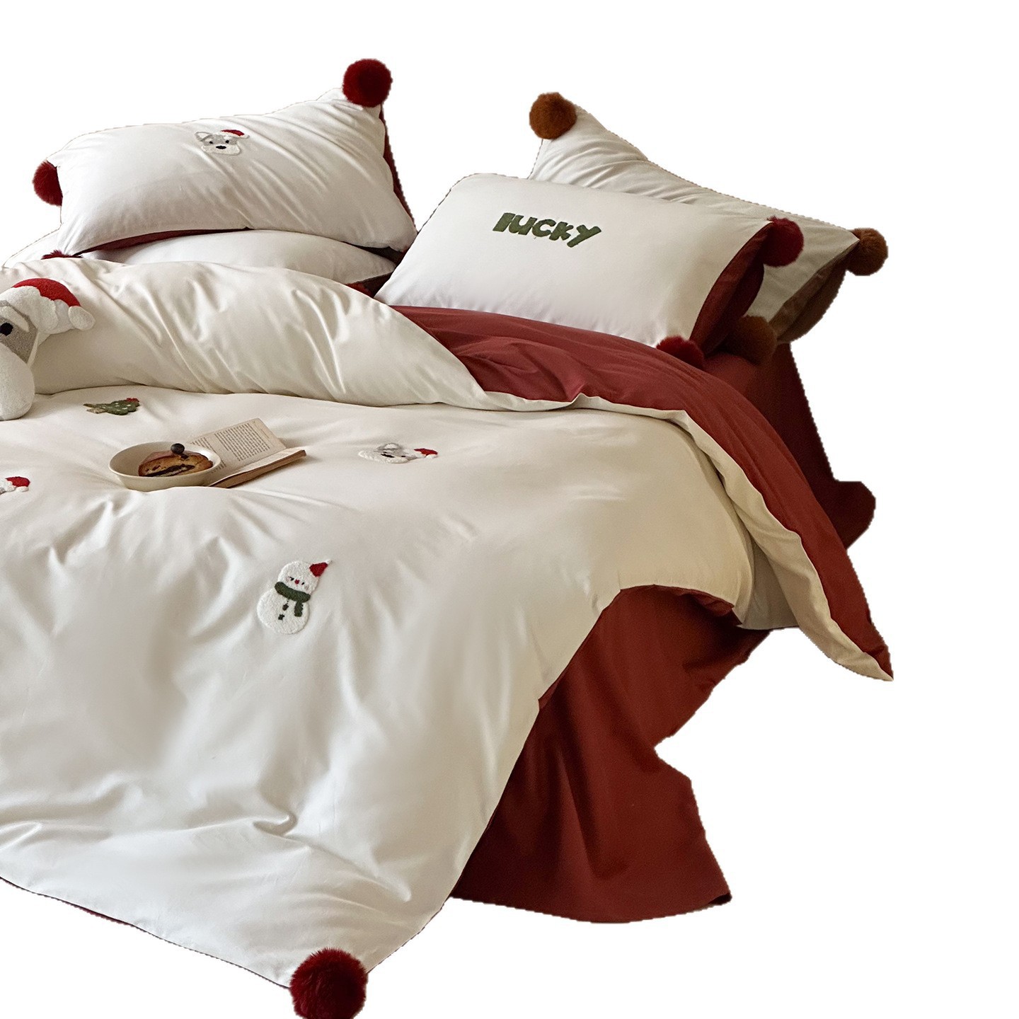 Cotton bedding set, cartoon design, with pom poms