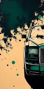 Luxury Car Graffiti Splatter Art Green and Beige