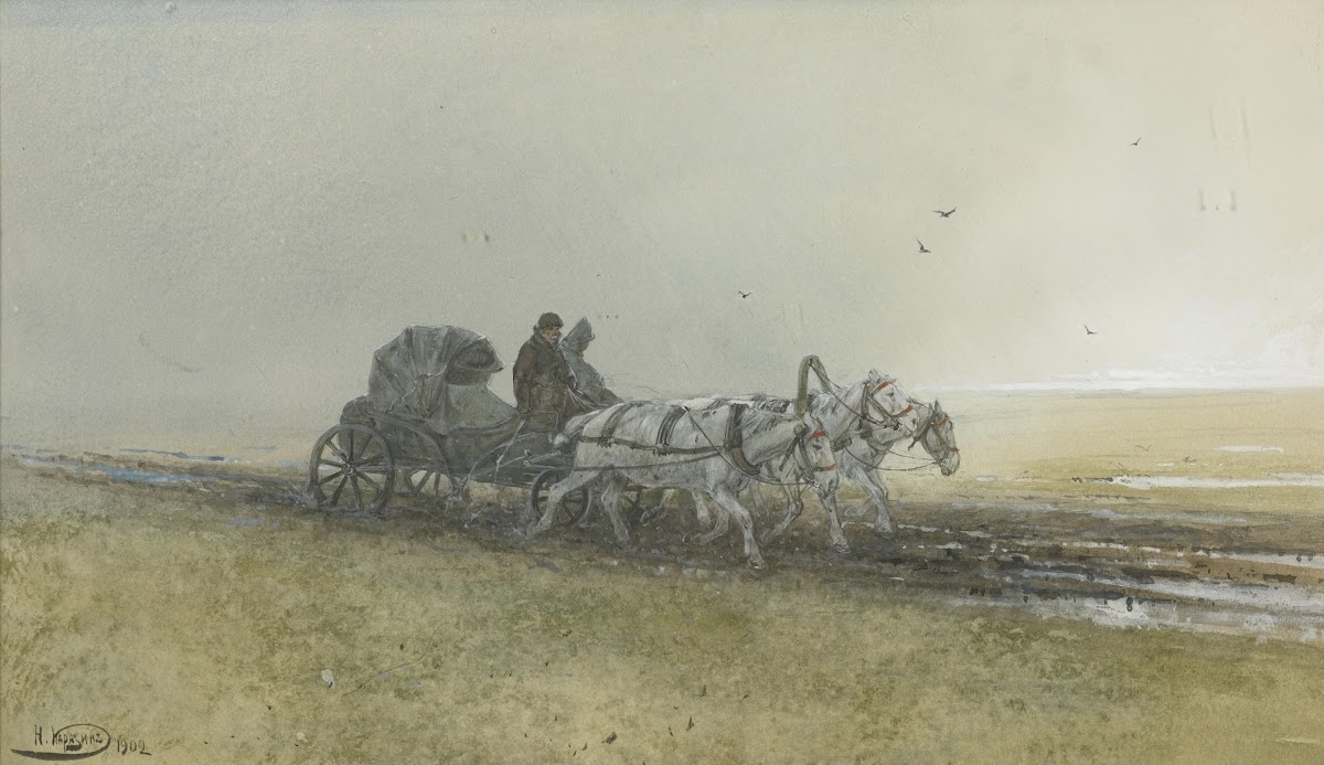 Travelers Driving a Troika After the Rain 1902