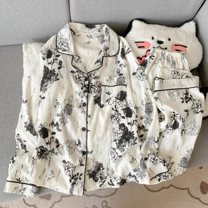 Damen-Pyjama-Set aus Baumwollmischung, Langarm