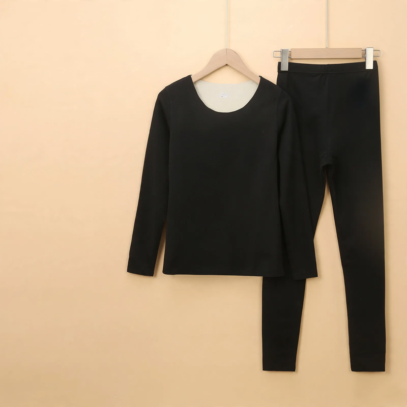 Thermal underwear set with V-neck and fleece inner side