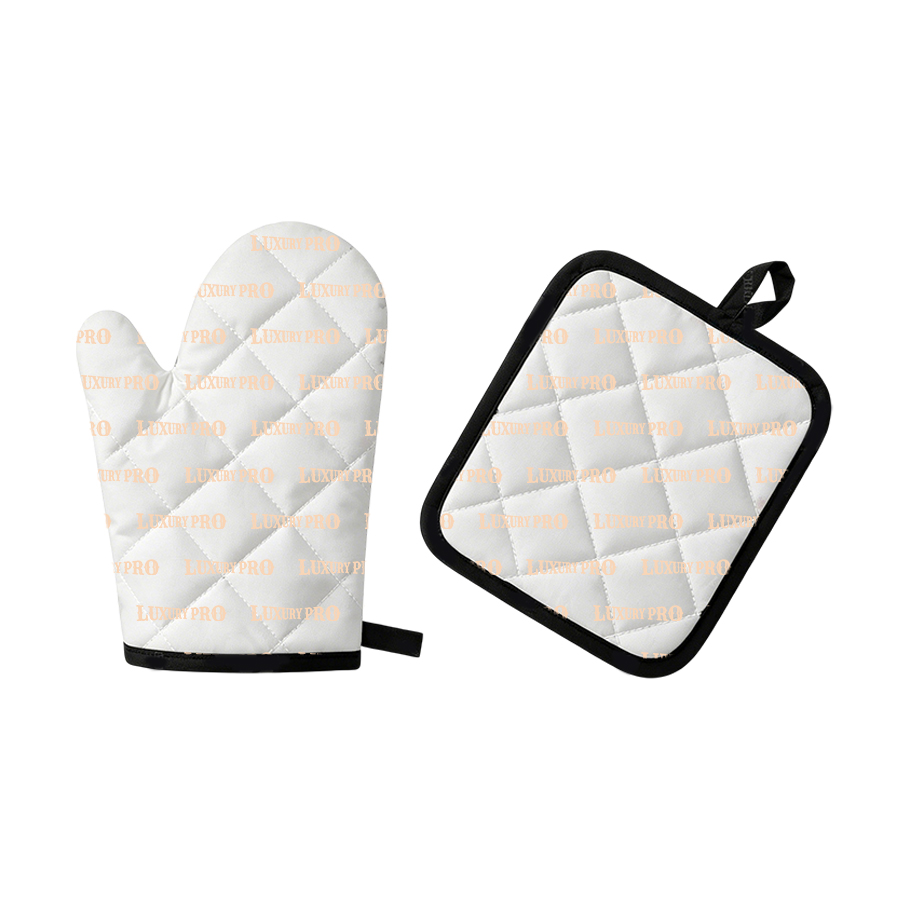 Oven mitt + pad set (black binding)