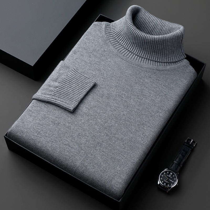 Men's turtleneck sweater, solid color, thick and loose