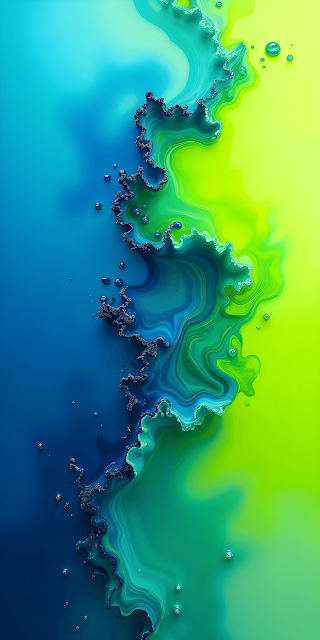 Vibrant Blue and Lime Green Fluid Art, Textured Liquid Flow