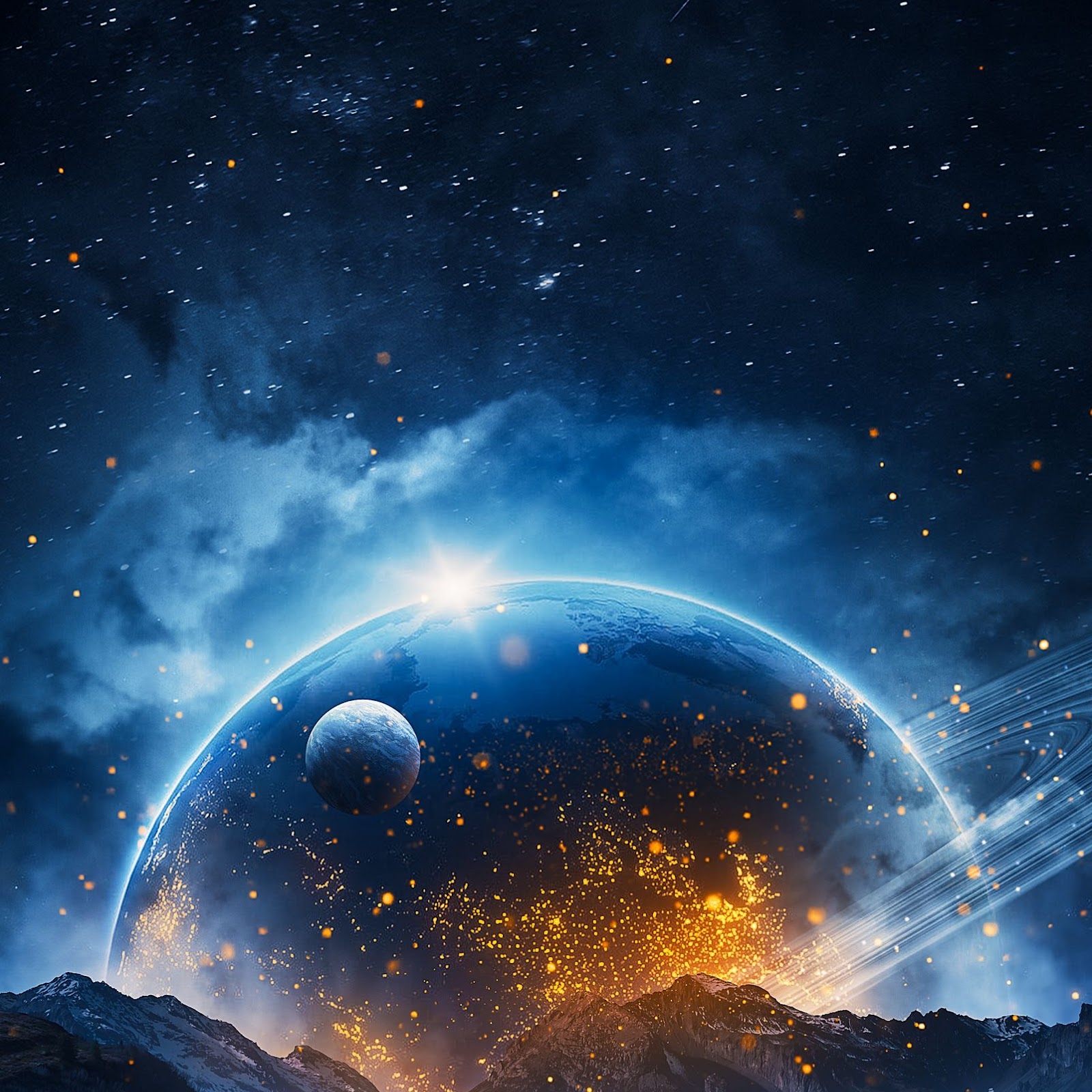 Download Space Art, Fantasy Landscape, Planet, Stars 2K iPhone