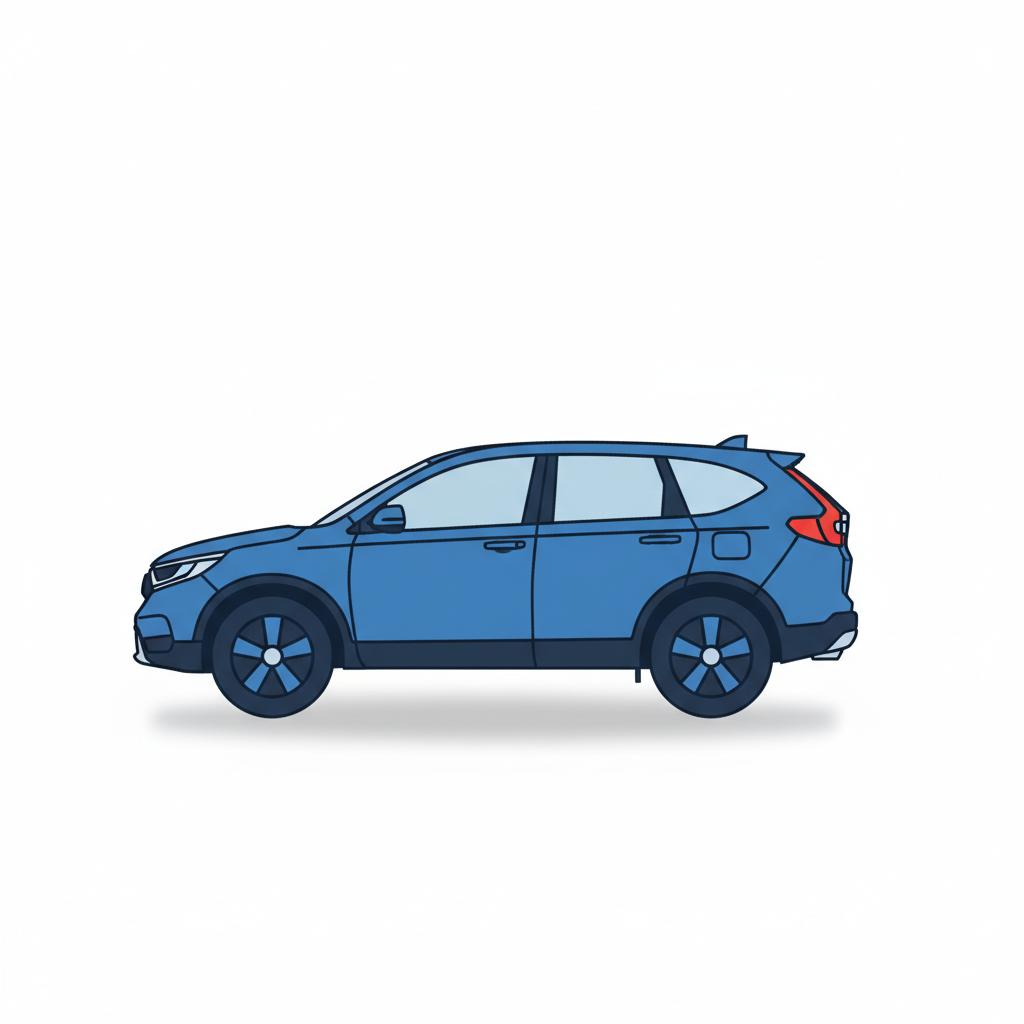 Minimalist 2D vector of a centered Honda CRV side profile on white background with blue accents and dark linework CarFax Deals aesthetic, honda crv used for sale