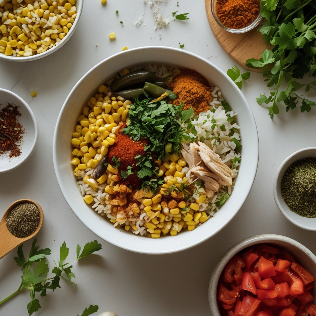 Ingredients for Street Corn Chicken Rice Bowl Recipe – Easy, Flavor-Packed Weeknight Dinner