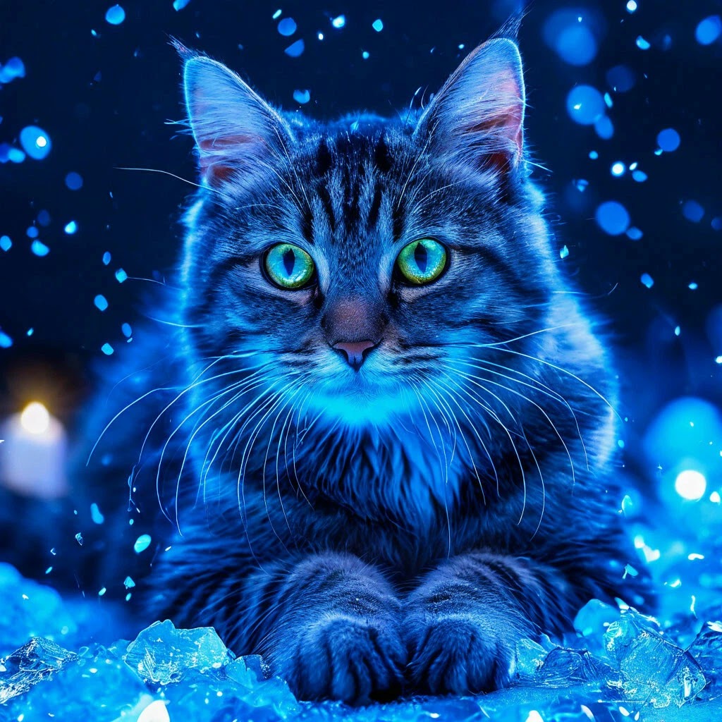 Magical Blue Glowing Cat