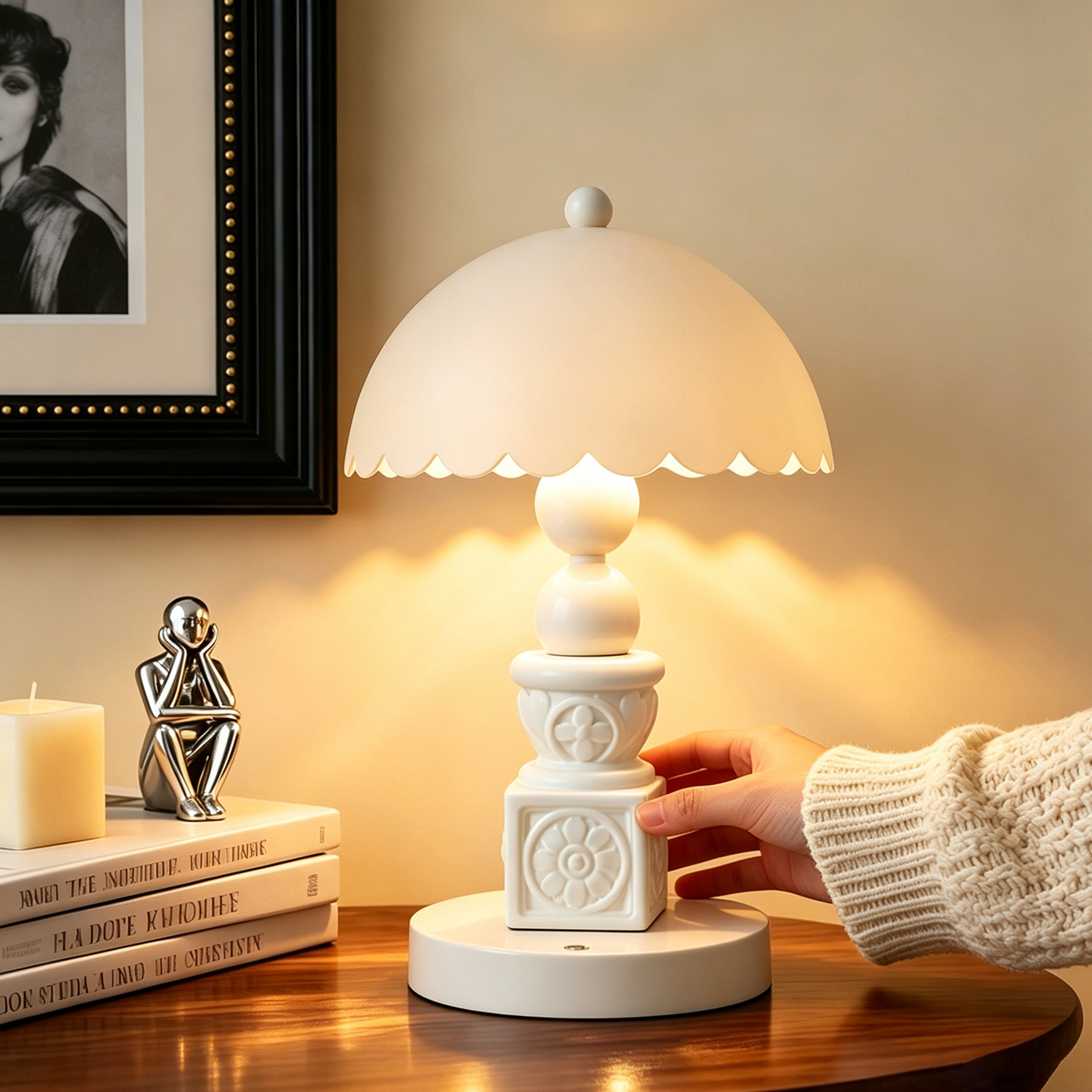 French Column Table Lamp with Carvings