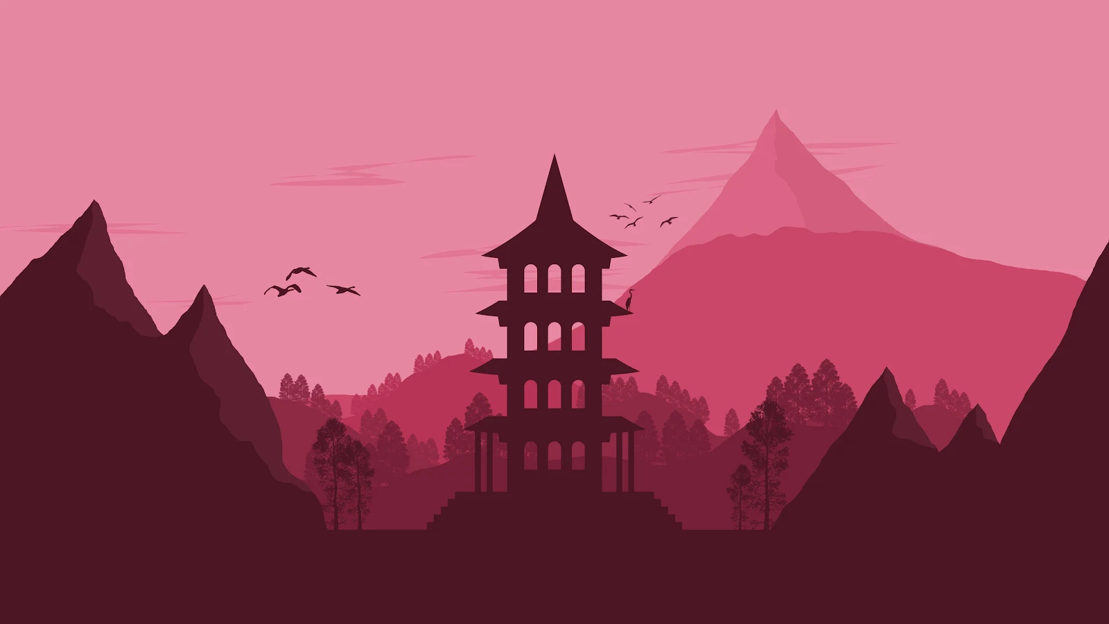 Japan Landscape Vector Minimalist 4K Desktop Wallpaper