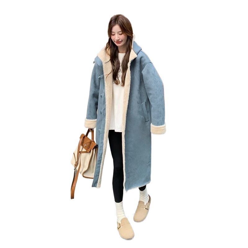 Lamb fleece coat, suede look, insulated