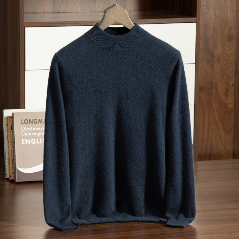 Men's Cashmere Sweater, Stand-Up Collar, Business Casual