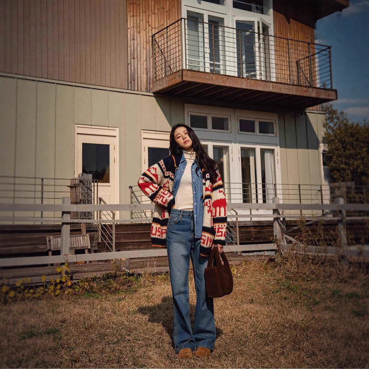 Women's Korean-style cardigan with reindeer motif