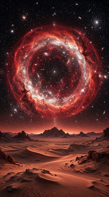 Awe-Inspiring Cosmic Nebula Over Surreal Desert Landscape - Free mobile Wallpaper