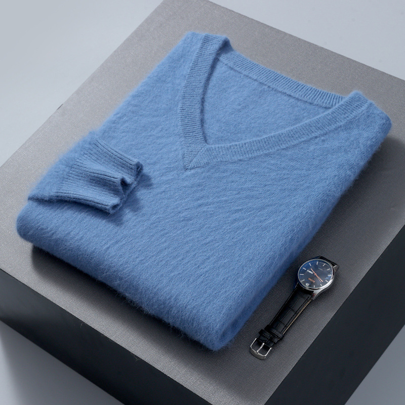 Men's Wool Sweater, V-Neck, Loose, Solid Color