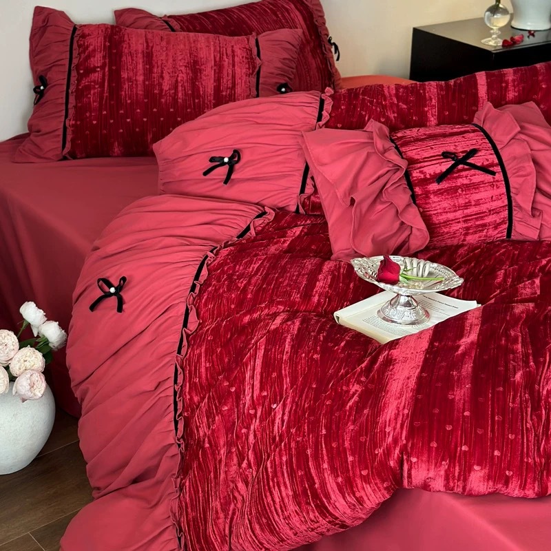 French velvet bedding set, brushed, 4-piece